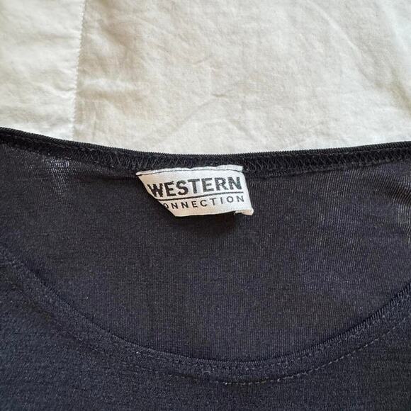 Vintage black basic slinky shirt western connection women’s med classic gothic - Picture 5 of 8